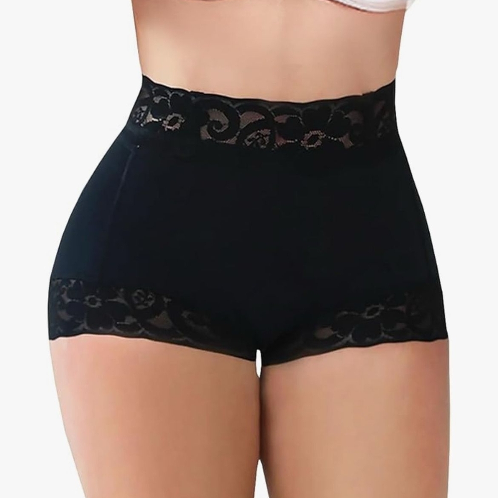 Black High-Waisted Lace Shorts